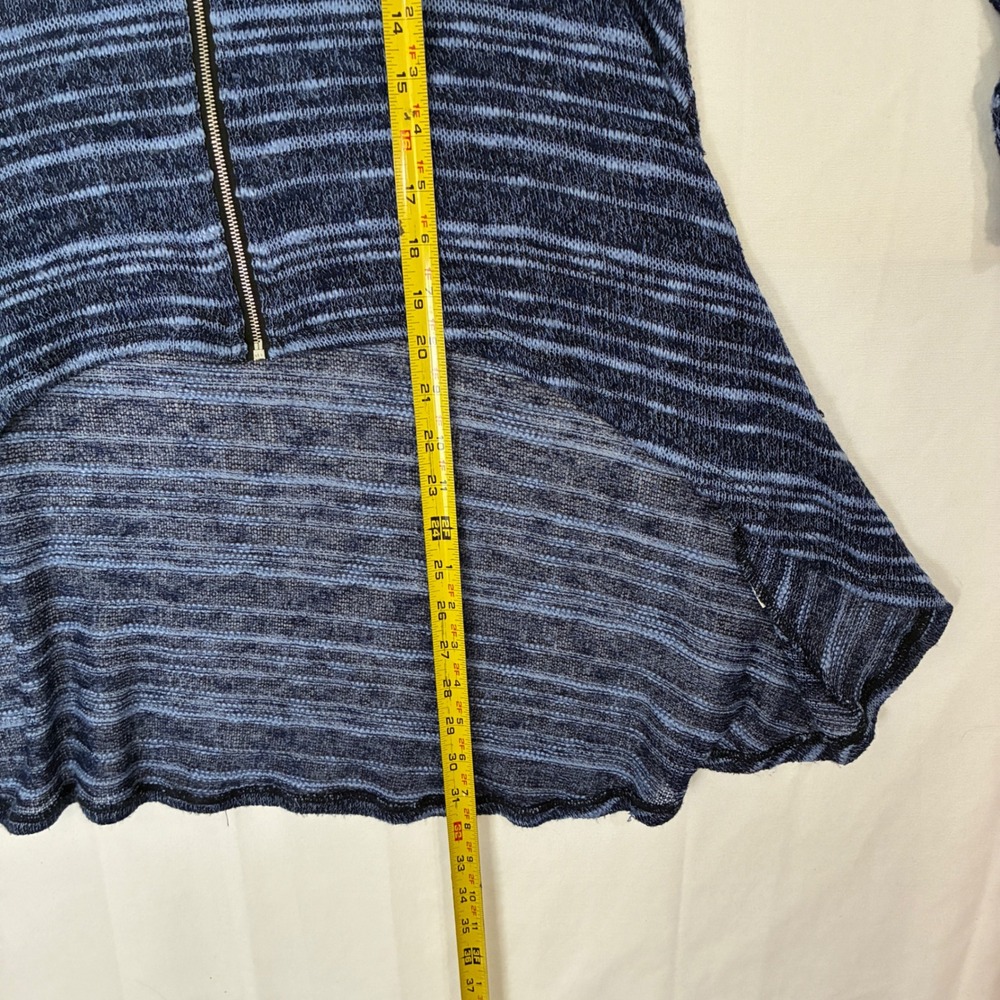 Comfy USA Sheer Cardigan Womens Medium Blue Striped Zip Up High Low Boho Coastal - Picture 9 of 10